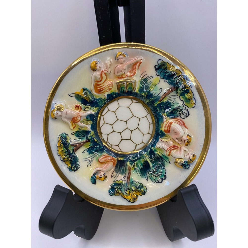 Vintage Capodimonte Ardalt Italy Cherub Plate numbered Dish Gold Trim